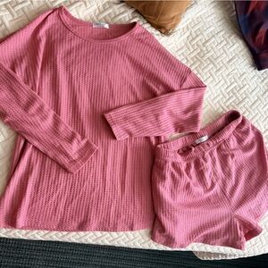 Pink Waffle Knit Top and Shorts Set